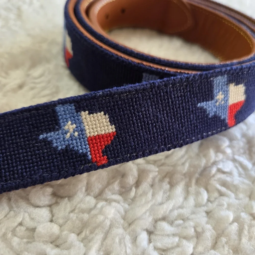 Brewster Belt Co. Belt Texas Custom Needlepoint Leather Men's 46